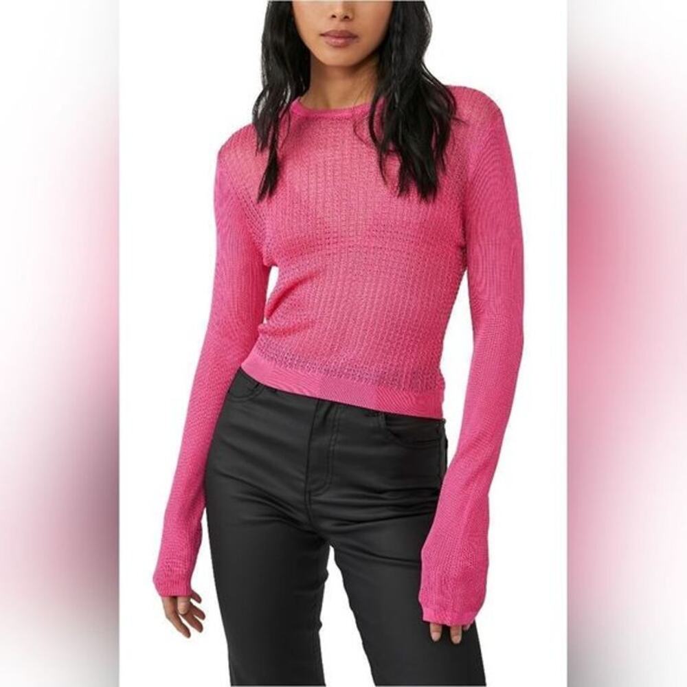 Free People pink knit sheet long sleeve top-size small